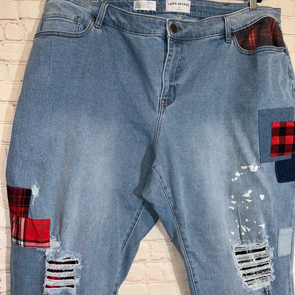 LANE BRYANT Signature Fit Boyfriend Jean- Light Wash with Patchwork, Size 22 - Picture 6 of 13